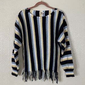BiBi Knit Striped Fringe Hem Sweater, XL